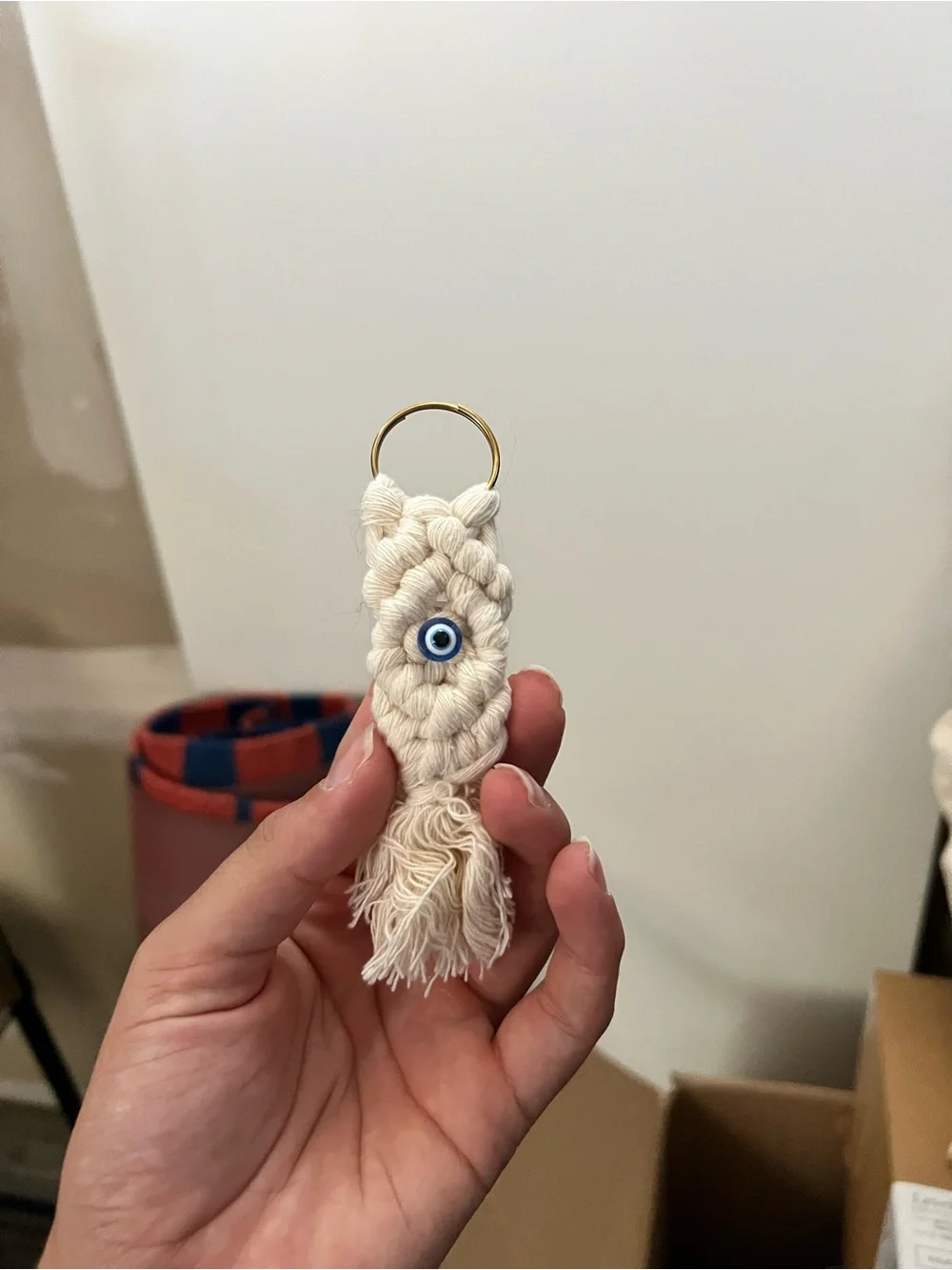 Handmade Cream Macrame Evil Eye Keychain for Kids Accessories